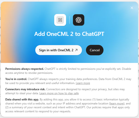 ChatGPT: tlačítko Sign in with OneCML