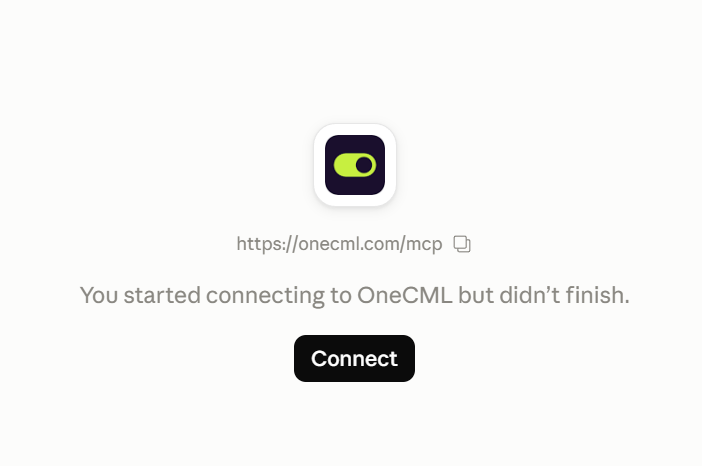 Claude: karta konektoru OneCML s tlačítkem Connect